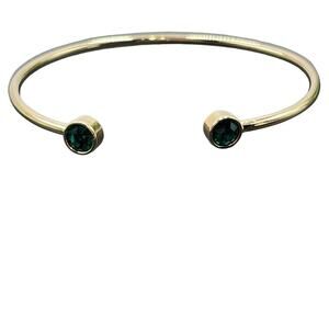 Alex and Ani Emerald Flex Cuff Bracelet Brass Shiny Gold Green Stone